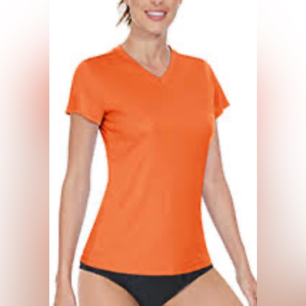 FADED GLORY v-neck cap short sleeve tangerine orange stretchy soft NEW size XXL